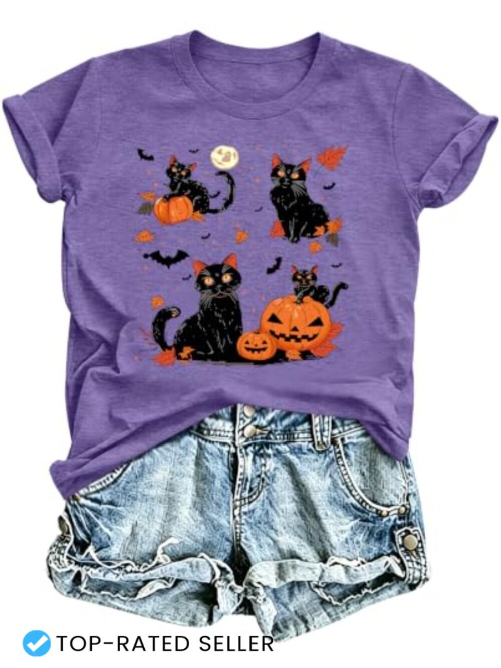 Witchy Black Cat Halloween T-Shirt for Women Pumpkin Graphic Tee